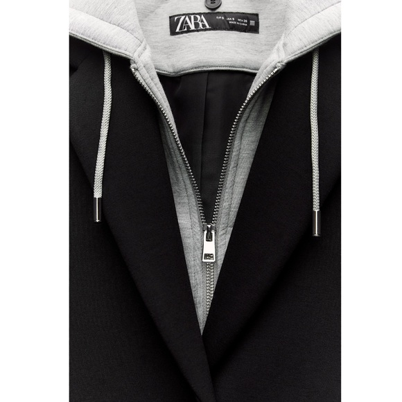 Zara CONTRASTING COAT WITH REMOVABLE HOOD - Picture 3 of 15